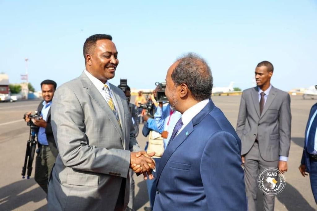President Hassan Sheikh Mohamud Arrives in Djibouti to Attend IGAD Summit.
