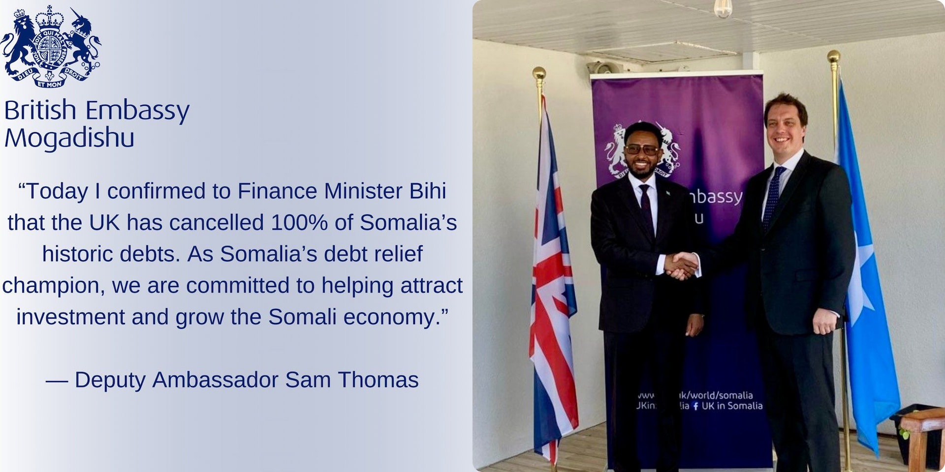 The United Kingdom fully absolves Somalia’s longstanding debt