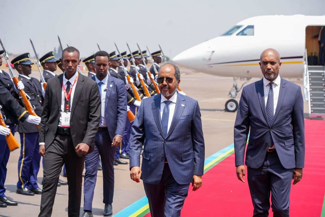President Hassan Sheikh arrives in Kigali for inauguration ceremony