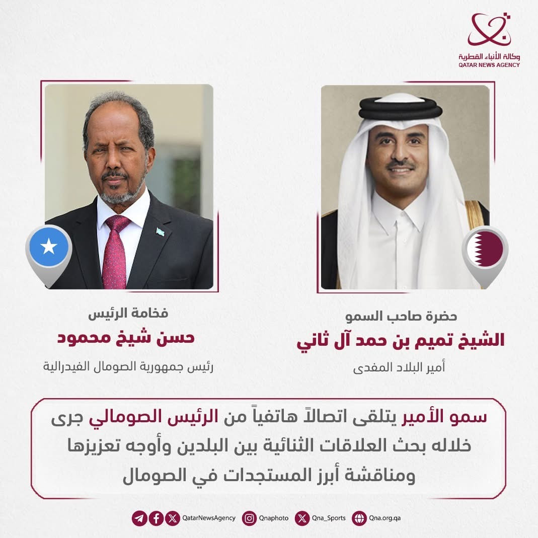 Somalia, Qatar discuss enhancing bilateral ties via phone call