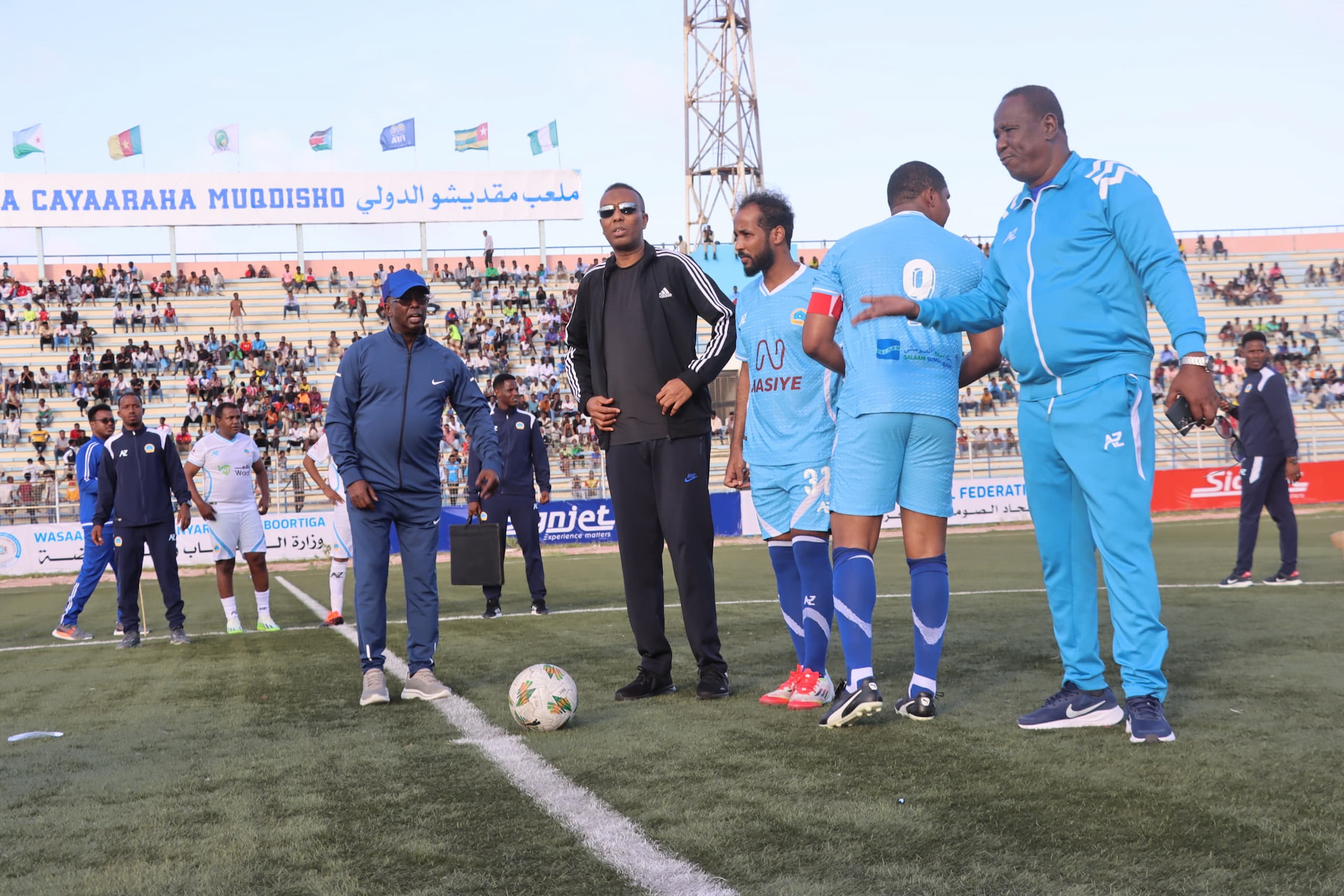 African Football Legends Grace Mogadishu Stadium as Prime Minister Kicks Off Historic Match
