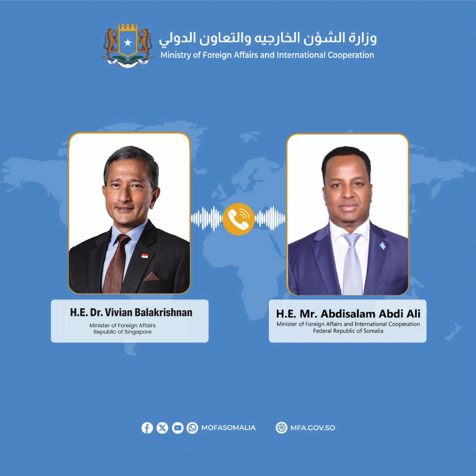 Minister of Foreign Affairs holds a telephone conversation with his Singaporean counterpart