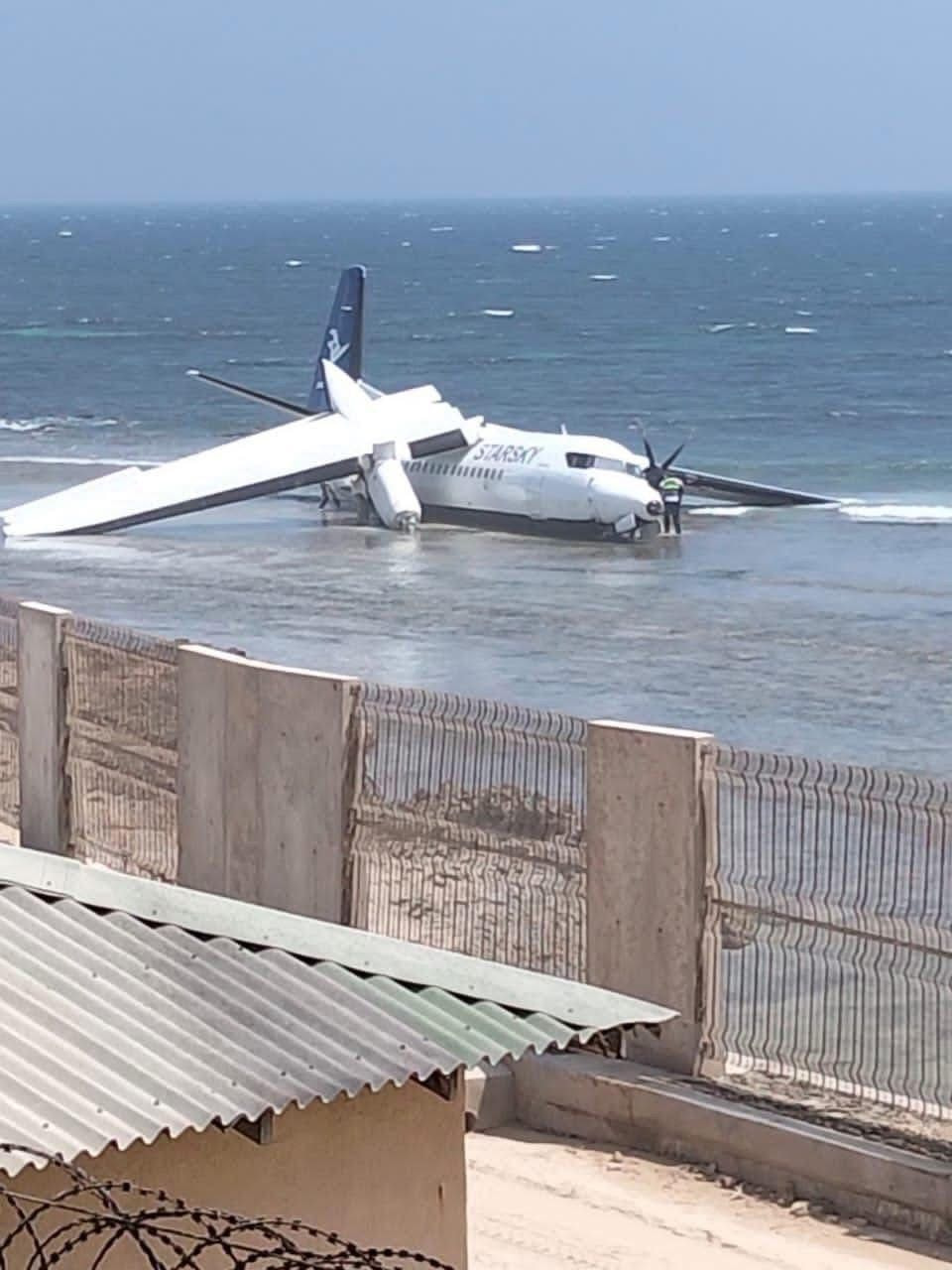 BREAKING: Passenger Plane Skids Off Runway into Sea at Mogadishu’s Aden Adde Airport, All Passengers Evacuated Safely