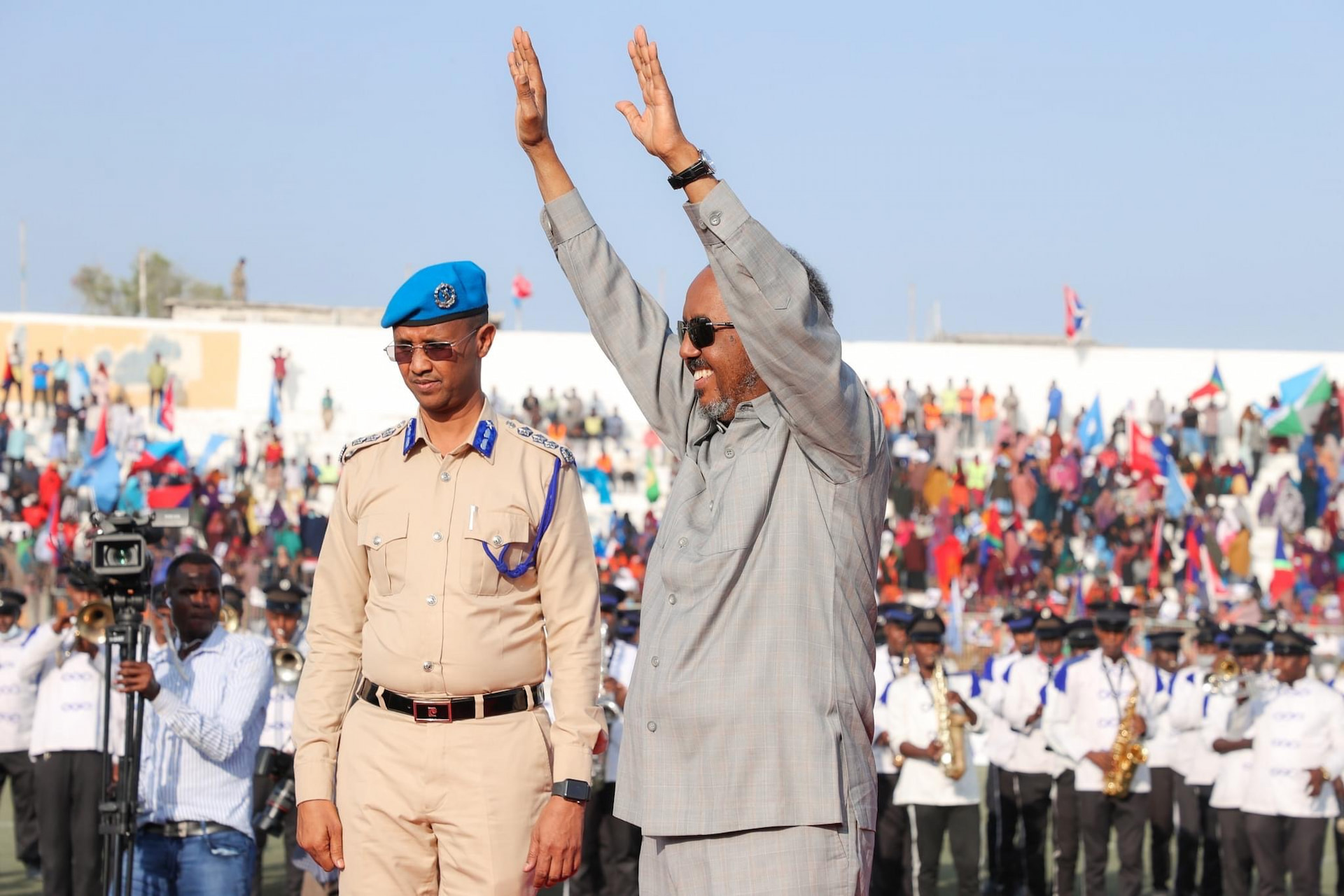 President Hassan participates in a demonstration against Al-Shabab terrorists in Mogadishu