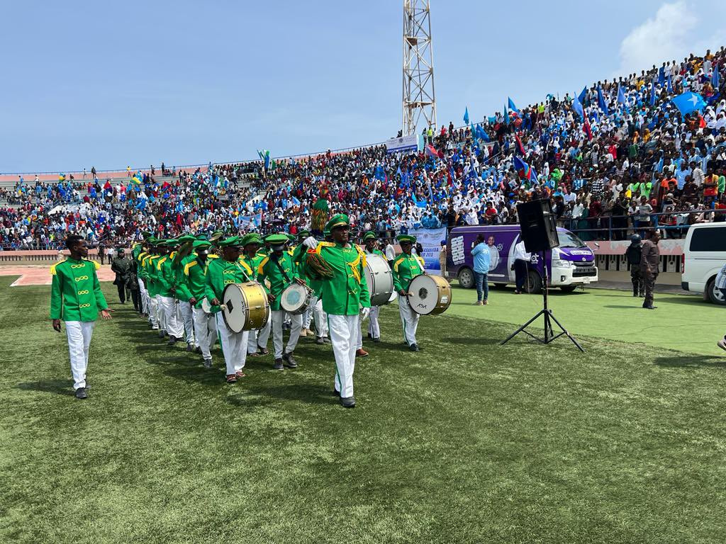 A large crowd gathers at the Mogadishu Stadium to commemorate the 63rd independence day