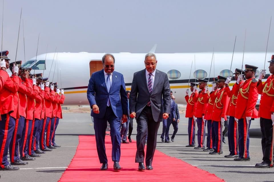 President Hassan Sheikh Arrives in Djibouti for Bilateral Talks with President Guelleh