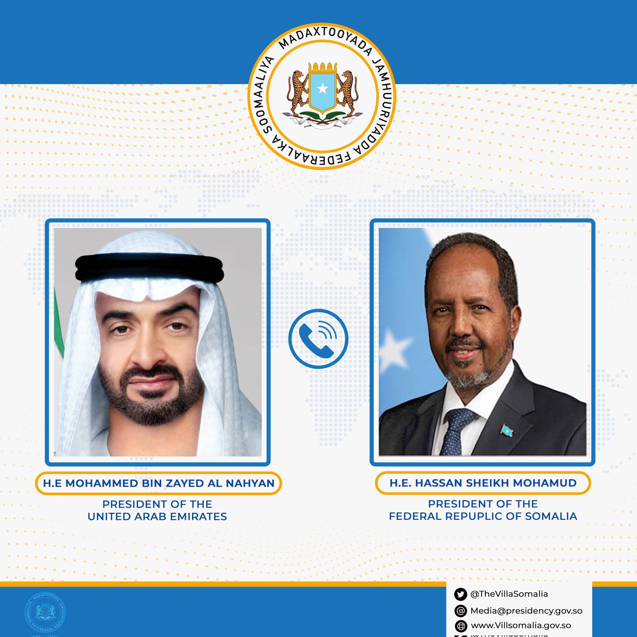 UAE President Sheikh Mohamed bin Zayed Calls President Hassan Sheikh Mohamud to Verify on His Properly-being – Somali Nationwide Information Company