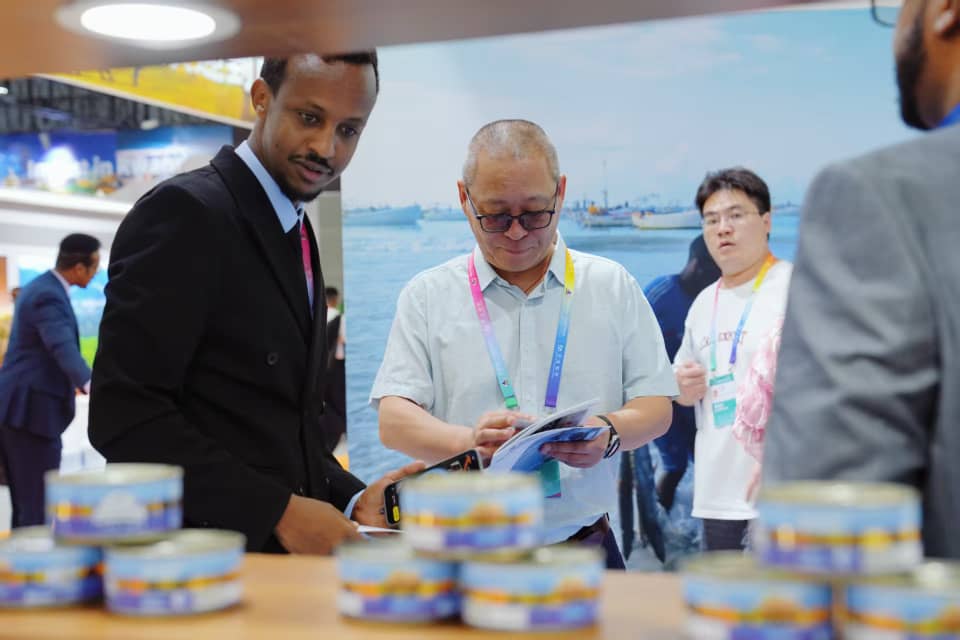Businessman Abdirahman Hassan browsing the products on display at the expo.