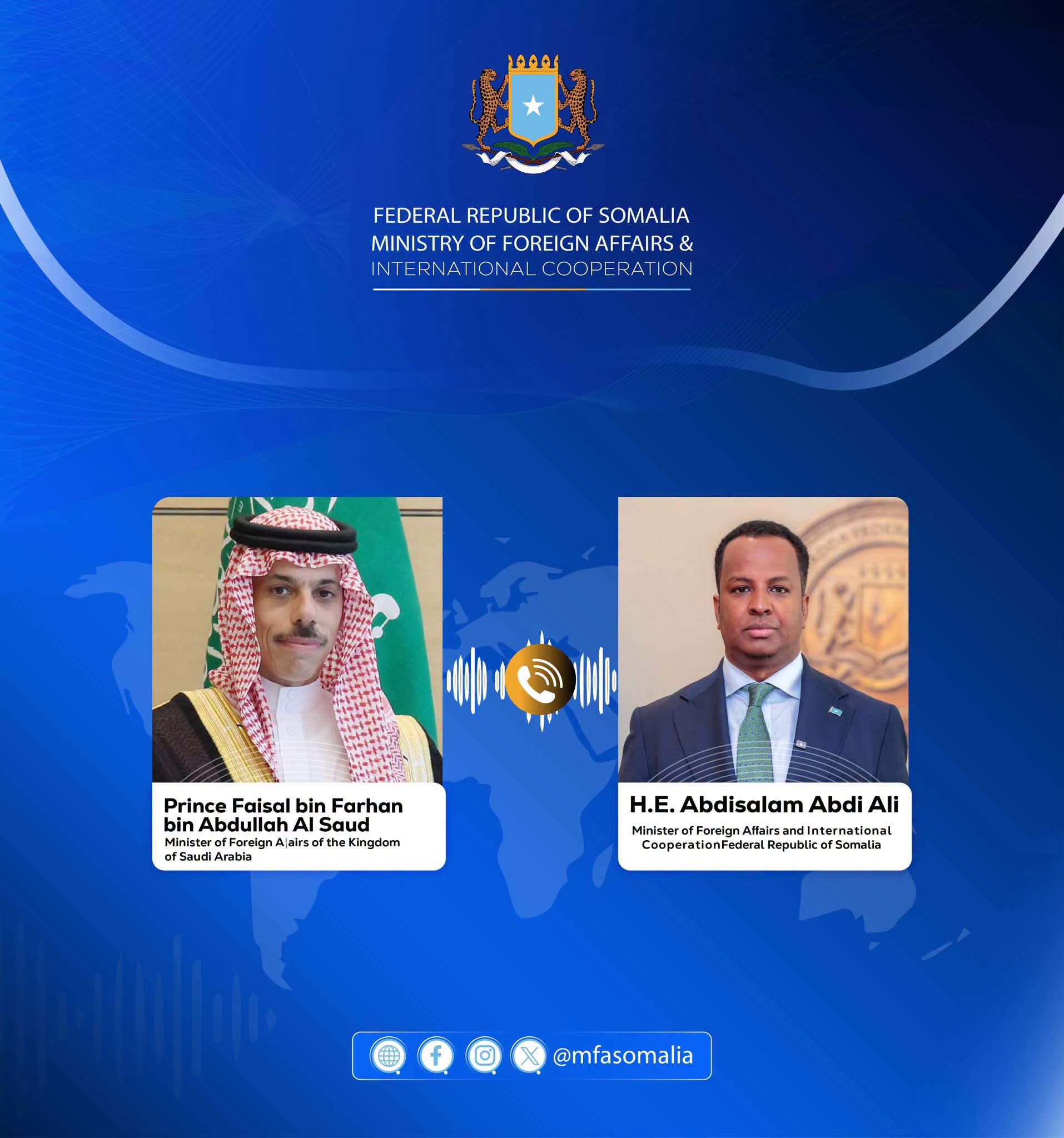 Wasiirka Wasaaradda Arrimaha Dibadda JFS Oo Qadka Taleefoonka Kula Hadlay Dhiggiisa Sacuudi Carabiya